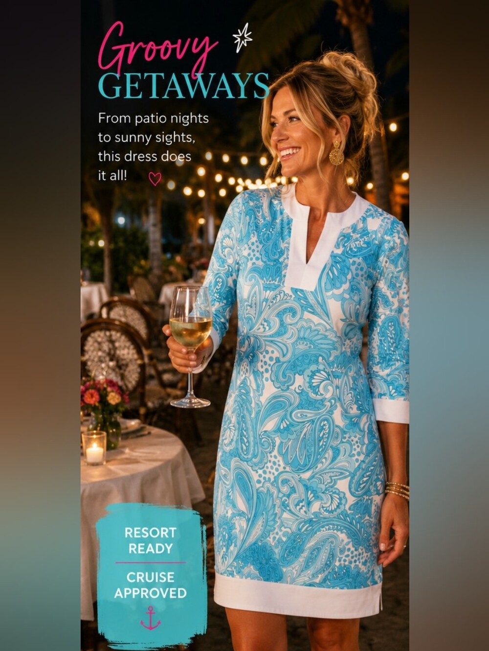 Jude Connally Turquoise White Groovy Dress
